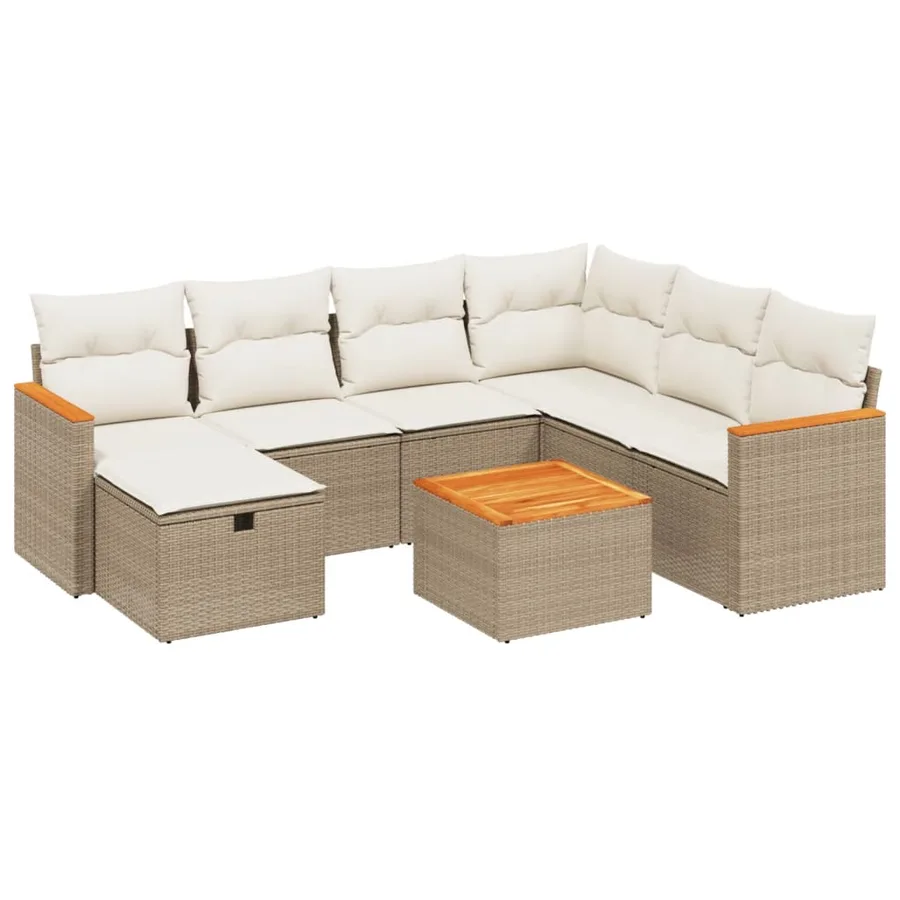 Salon de jardin avec coussins 8 pcs beige résine tressée - 2