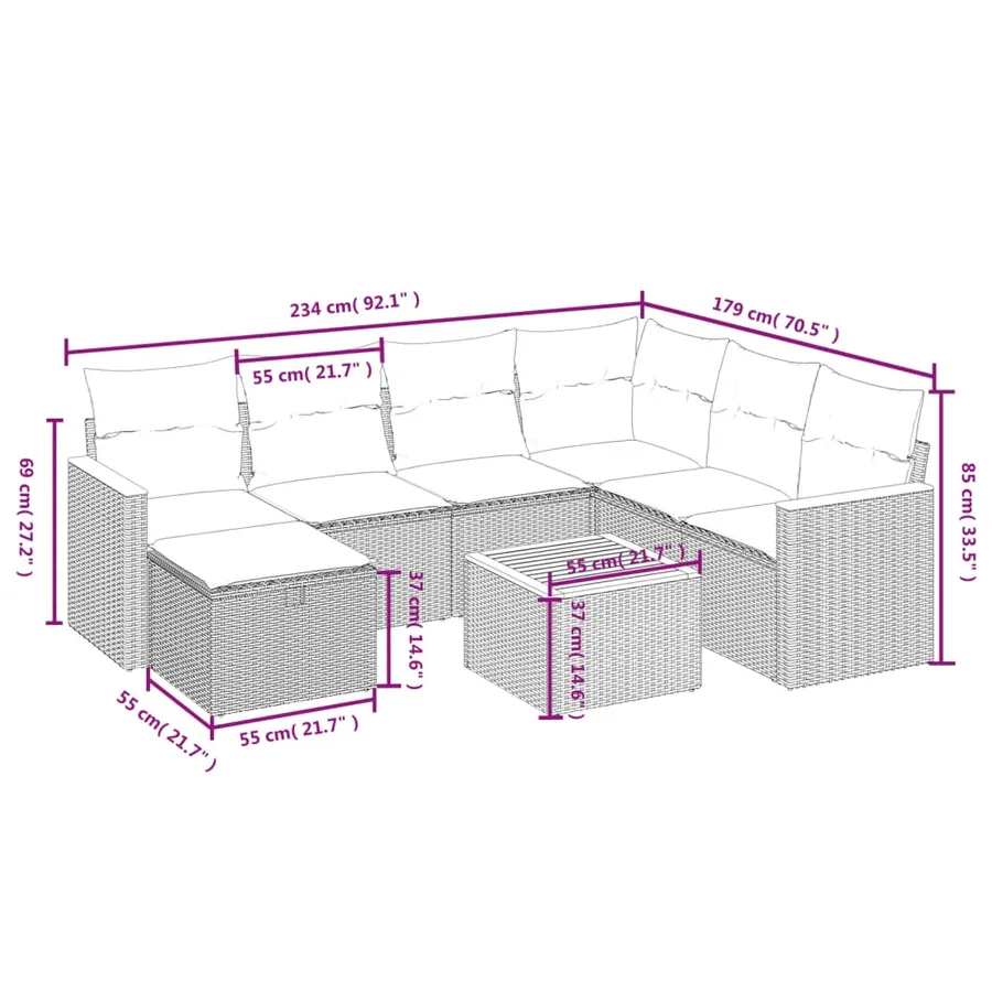 Salon de jardin avec coussins 8 pcs beige résine tressée - 3