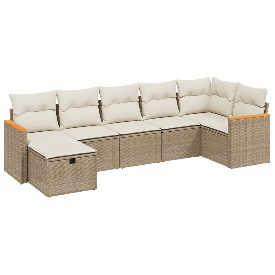 Salon de jardin avec coussins 7 pcs beige résine tressée - 2