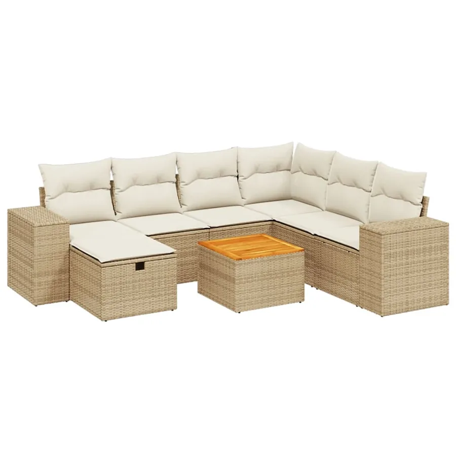 Salon de jardin avec coussins 8 pcs beige résine tressée - 2