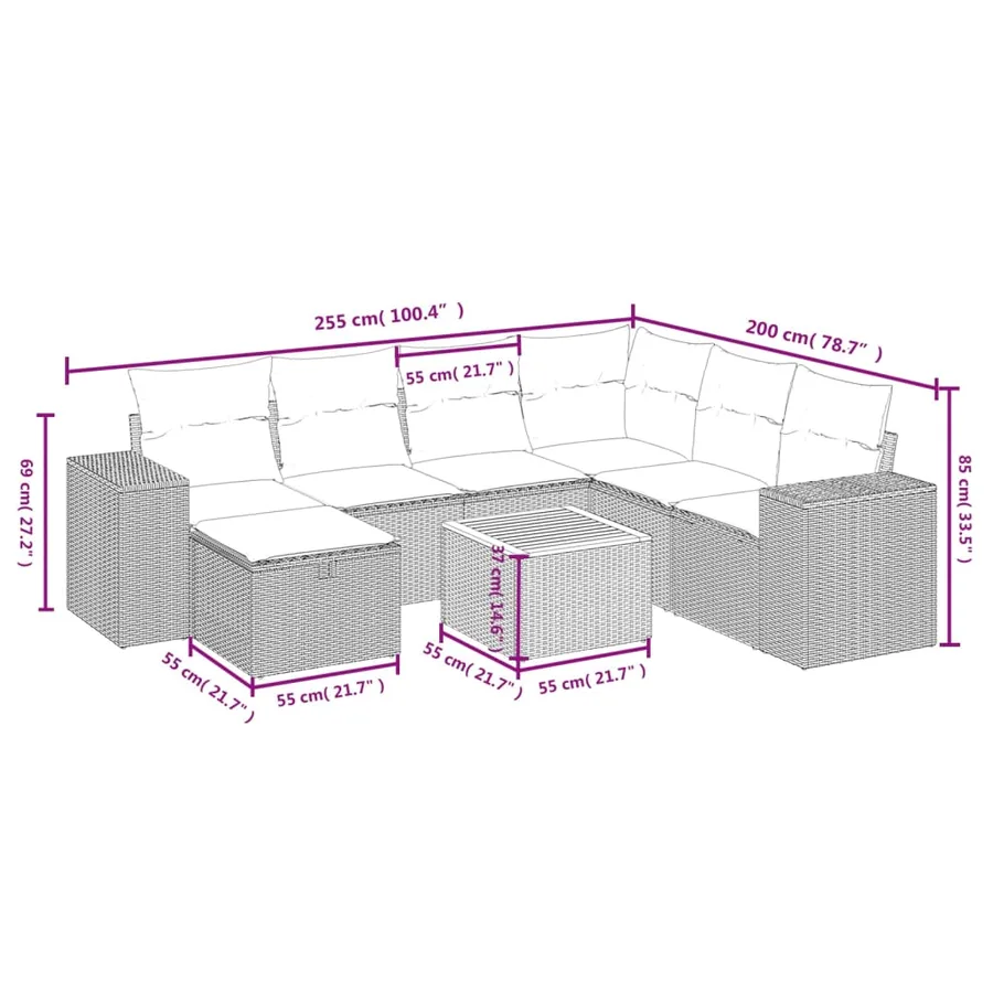 Salon de jardin avec coussins 8 pcs beige résine tressée - 3