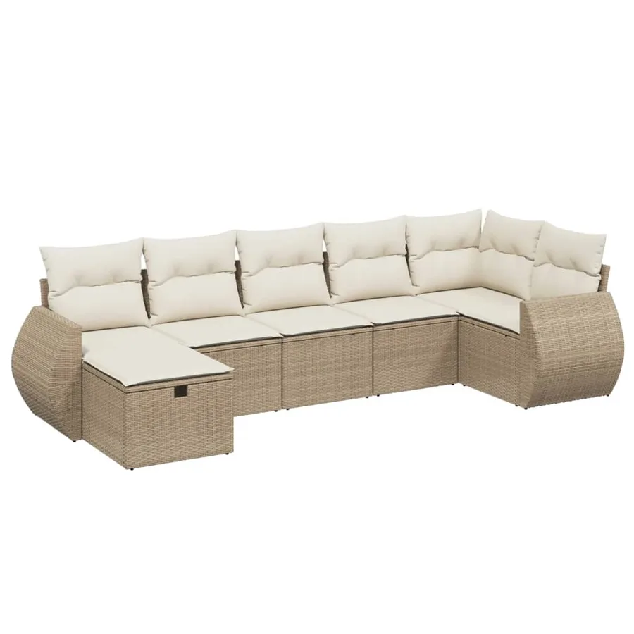 Salon de jardin avec coussins 7 pcs beige résine tressée - 2