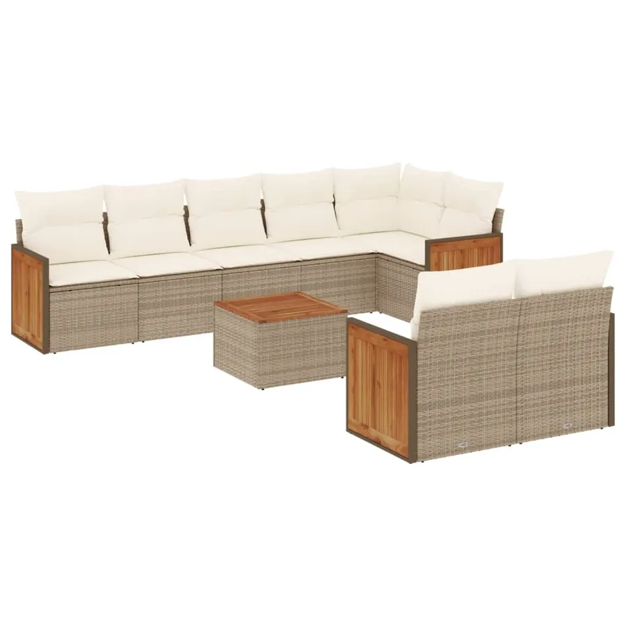 Salon de jardin avec coussins 9 pcs beige résine tressée - 2