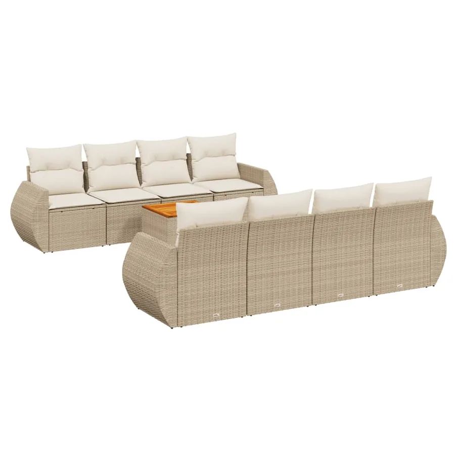 Salon de jardin avec coussins 9 pcs beige résine tressée - 2