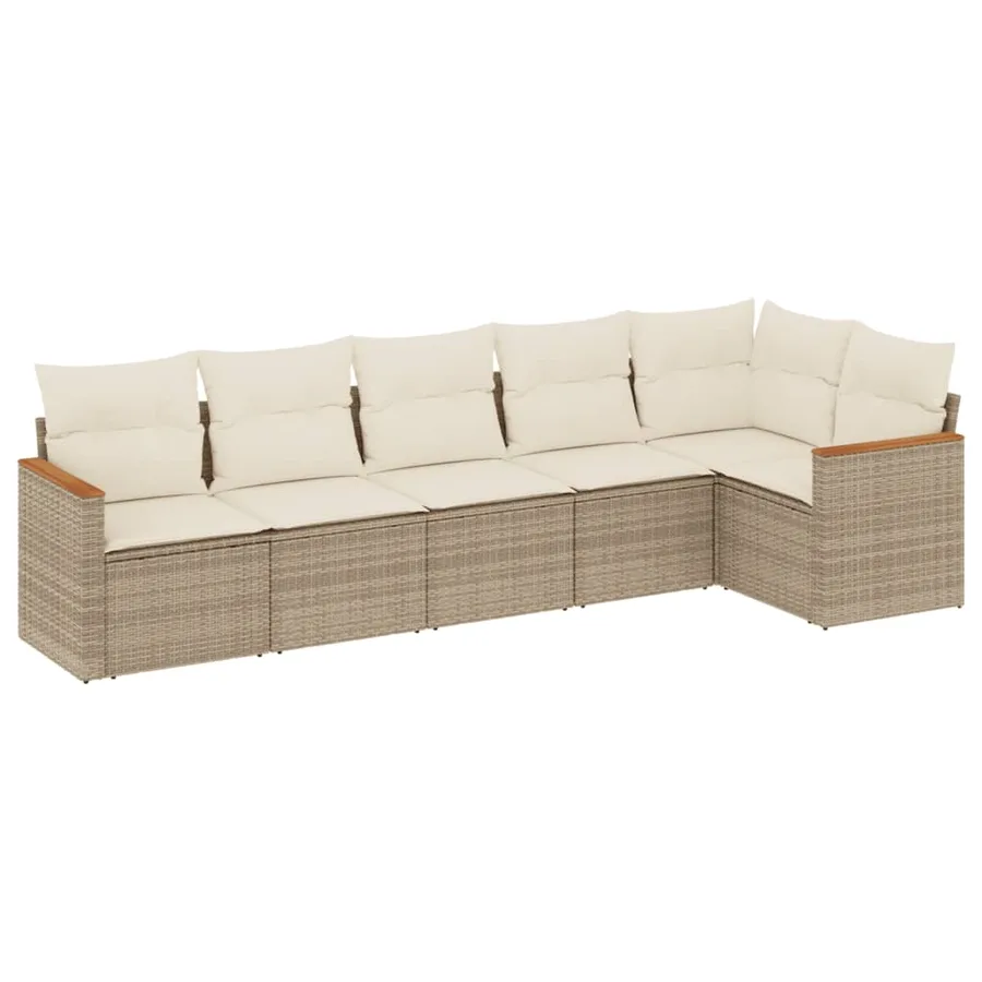 Salon de jardin avec coussins 6 pcs beige résine tressée - 2