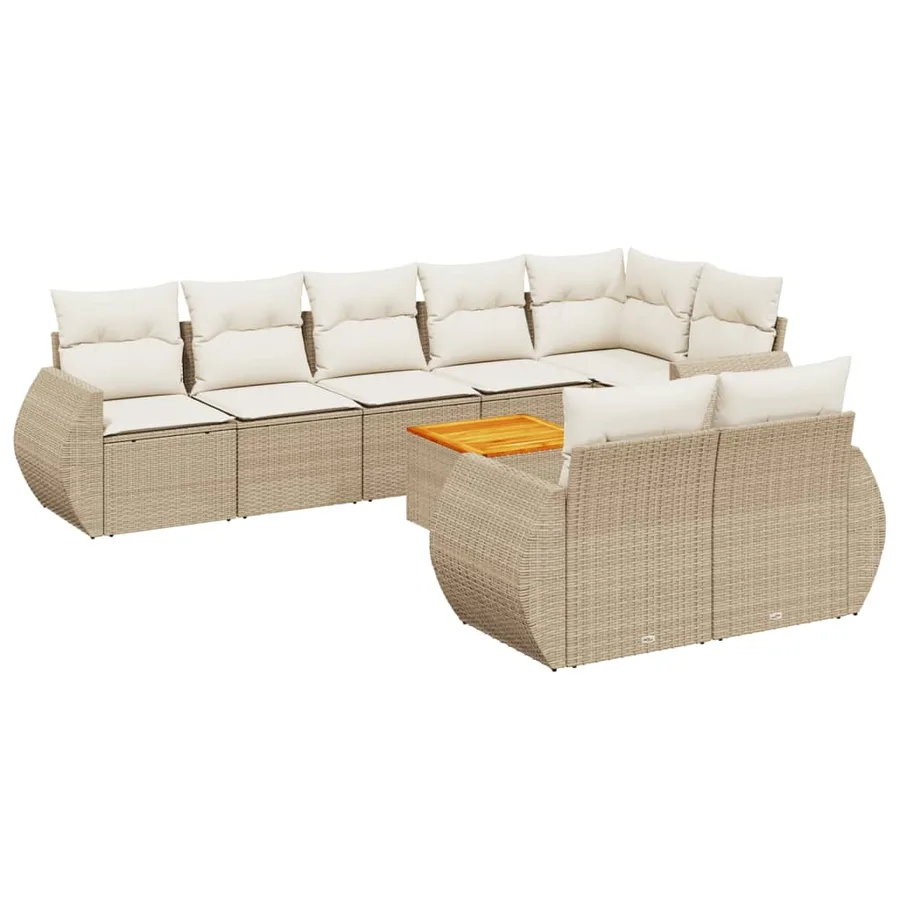 Salon de jardin avec coussins 9 pcs beige résine tressée - 2