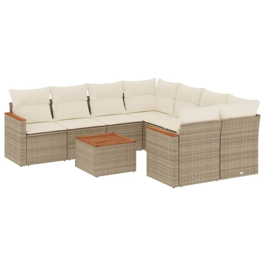 Salon de jardin avec coussins 9 pcs beige résine tressée - 2