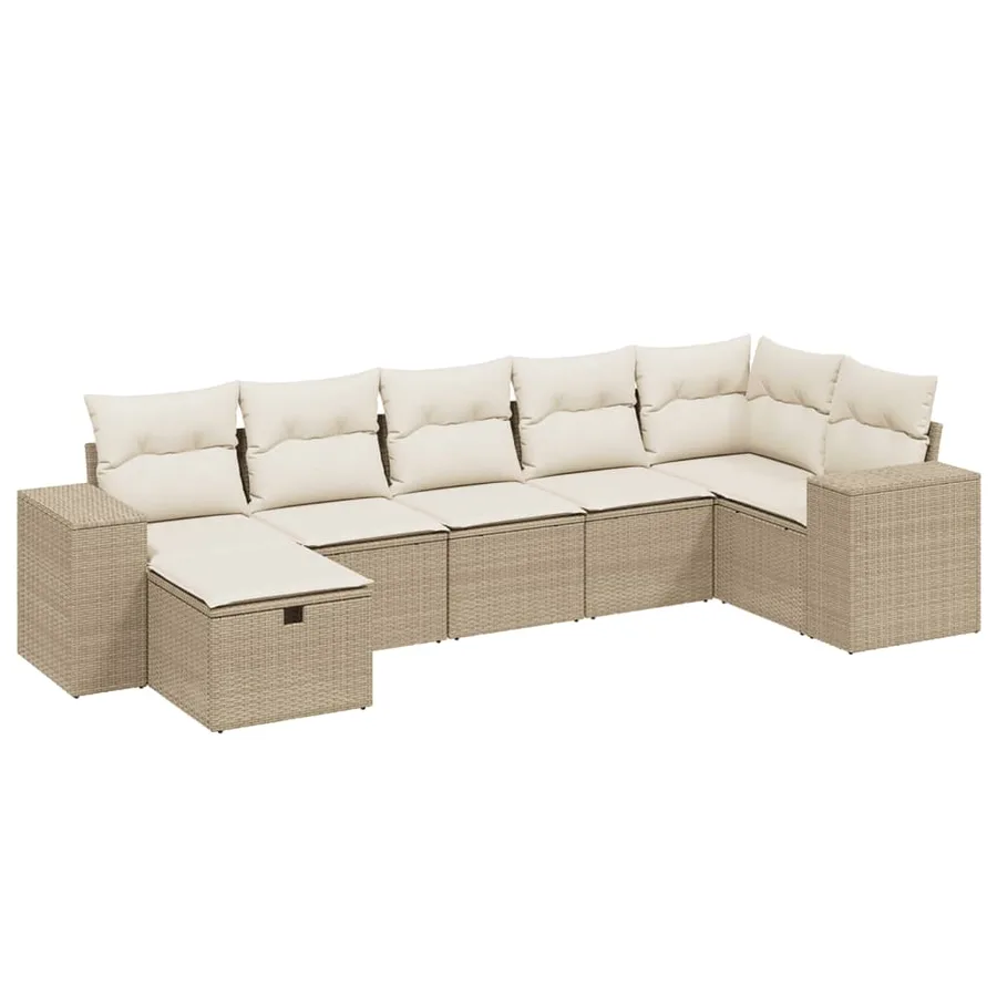 Salon de jardin avec coussins 7 pcs beige résine tressée - 2