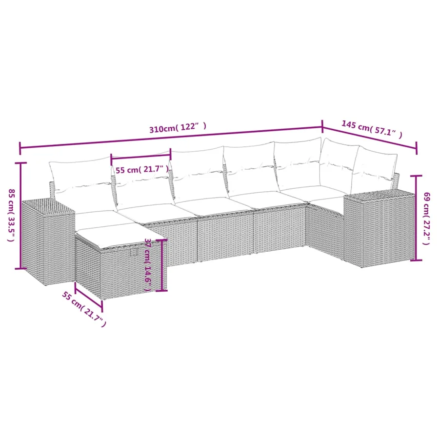 Salon de jardin avec coussins 7 pcs beige résine tressée - 4