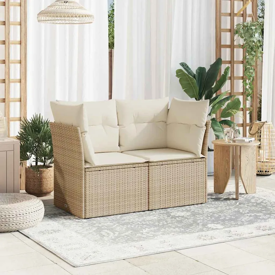 Canapé de jardin avec coussins 2 places beige résine tressée - 3