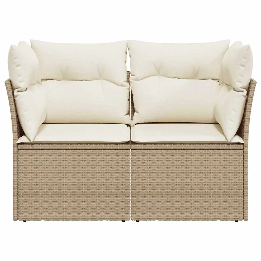 Canapé de jardin avec coussins 2 places beige résine tressée - 4