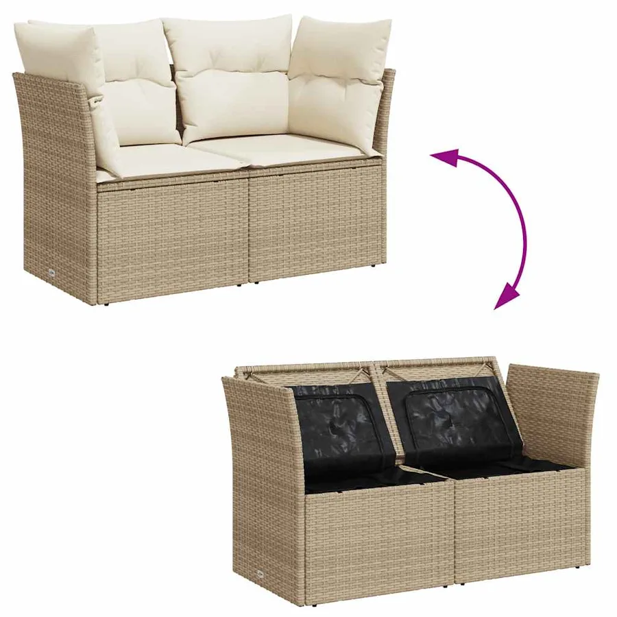 Canapé de jardin avec coussins 2 places beige résine tressée - 7