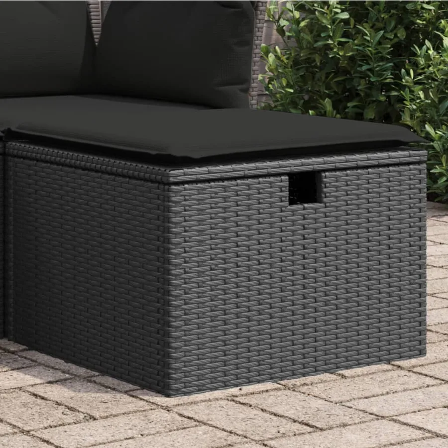 Tabouret de jardin avec coussin noir 55x55x37 cm résine tressée - 3