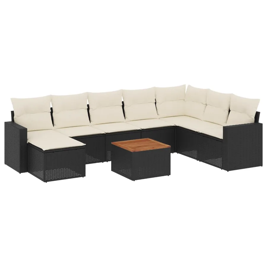 Salon de jardin 9 pcs avec coussins noir résine tressée - 2