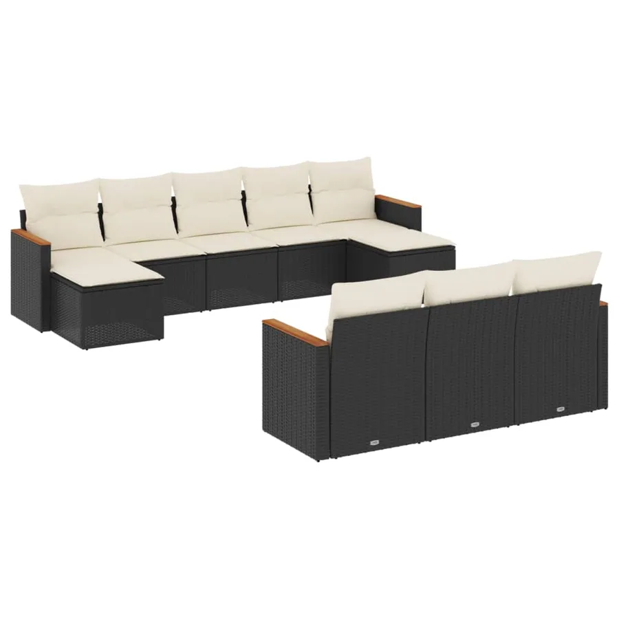 Salon de jardin 10 pcs avec coussins noir résine tressée - 2