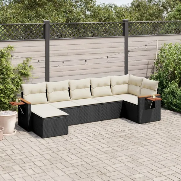 Salon de jardin 7 pcs avec coussins noir résine tressée 62 x 62 x 69 cm - 57,2 kg