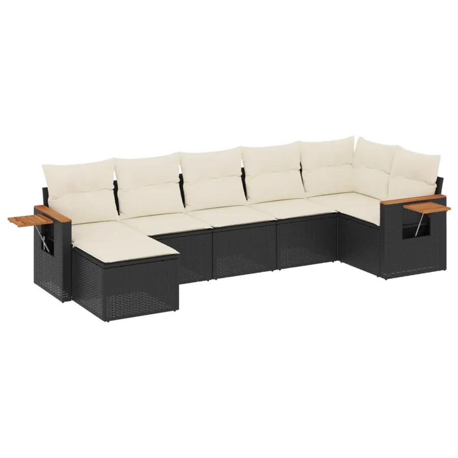 Salon de jardin 7 pcs avec coussins noir résine tressée 62 x 62 x 69 cm - 57,2 kg - 2
