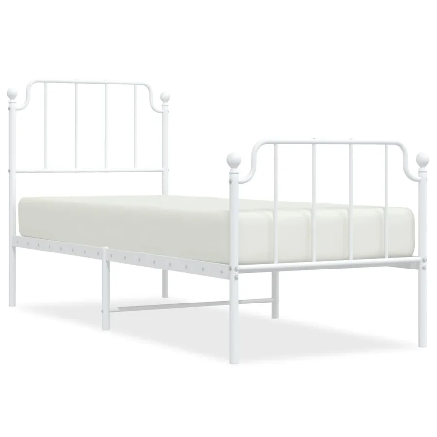 Cadre de lit métal sans matelas avec pied de lit blanc 75x190cm - 2