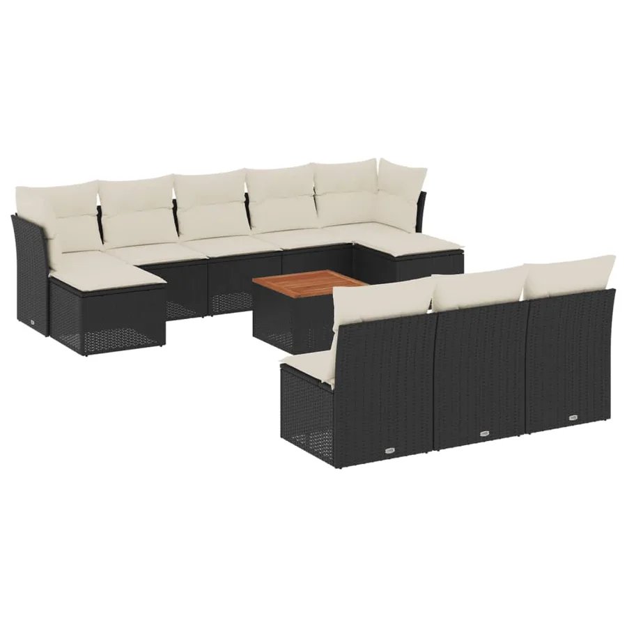 Salon de jardin 11 pcs avec coussins noir résine tressée - 2