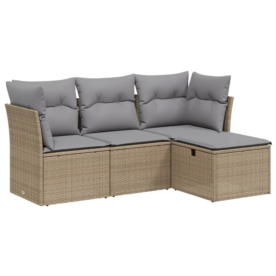Salon de jardin avec coussins 4pcs mélange beige résine tressée - 2