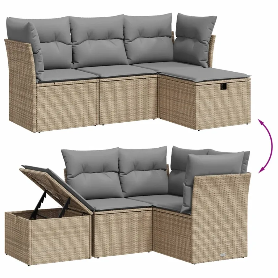 Salon de jardin avec coussins 4pcs mélange beige résine tressée - 3