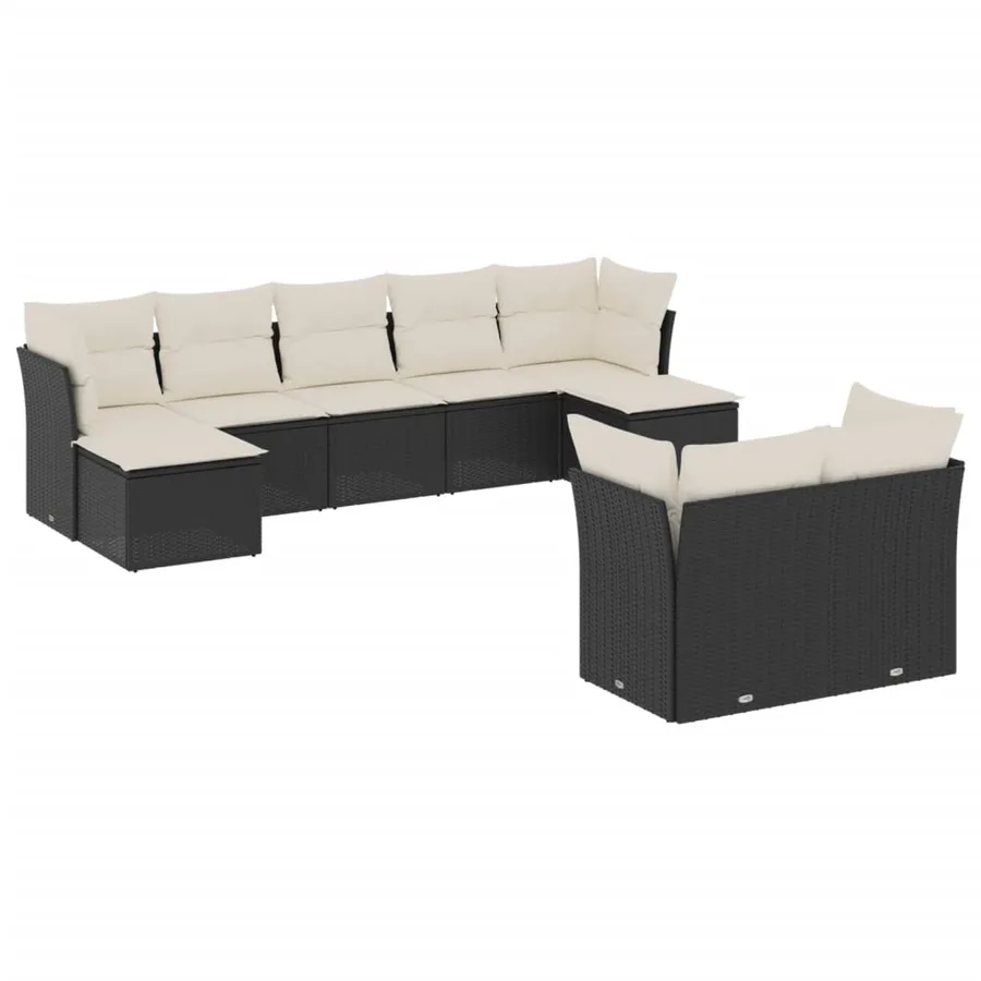 Salon de jardin 9 pcs avec coussins noir résine tressée - 2