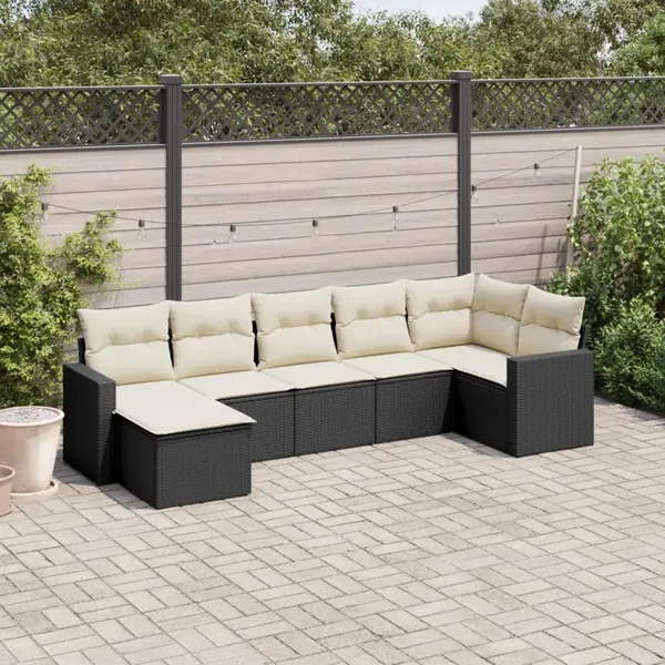 Salon de jardin 7 pcs avec coussins noir résine tressée 65,5 x 62 x 69 cm - 54,6 kg
