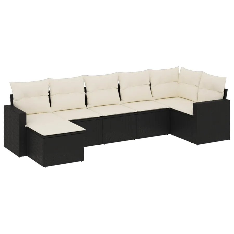 Salon de jardin 7 pcs avec coussins noir résine tressée 65,5 x 62 x 69 cm - 54,6 kg - 2