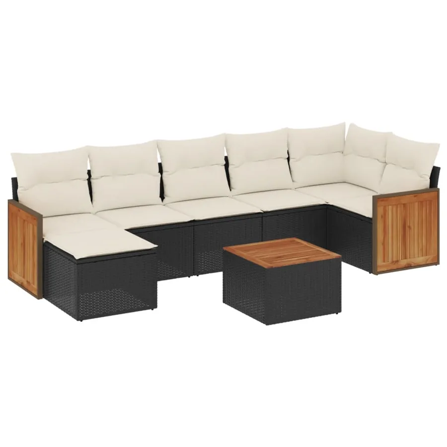Salon de jardin 8 pcs avec coussins noir résine tressée - 2