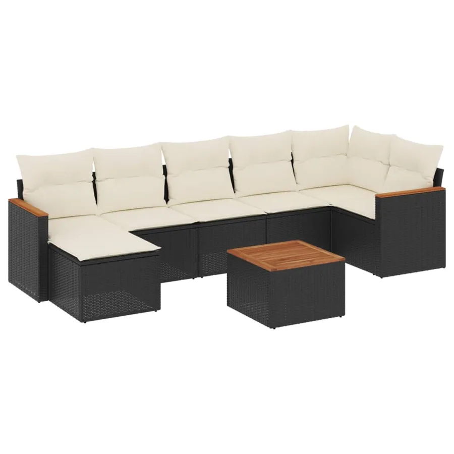 Salon de jardin 8 pcs avec coussins noir résine tressée - 2