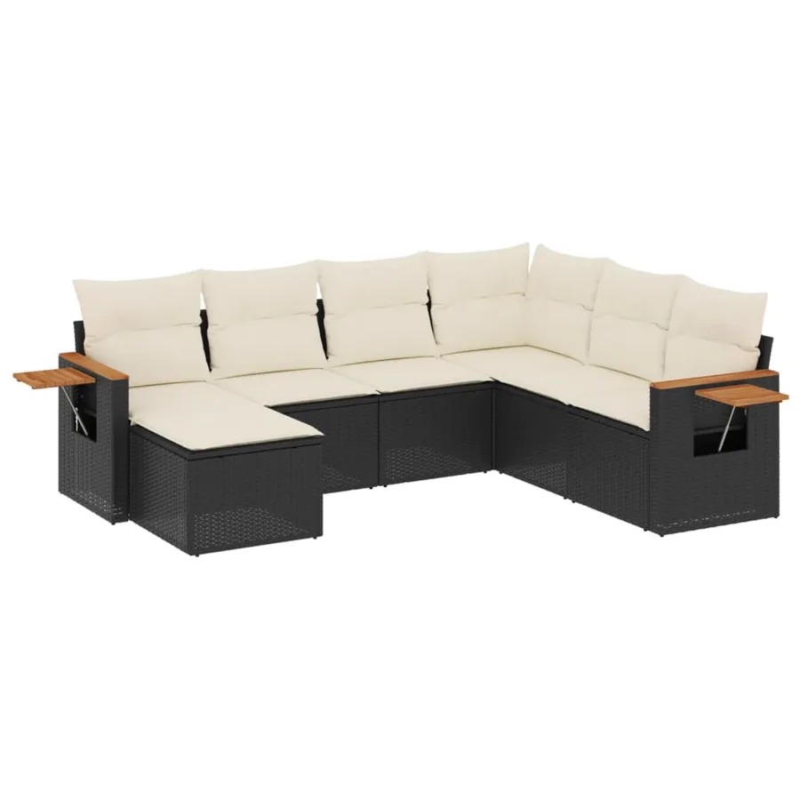 Salon de jardin 7 pcs avec coussins noir résine tressée 62 x 62 x 69 cm - 57,2 kg - 2