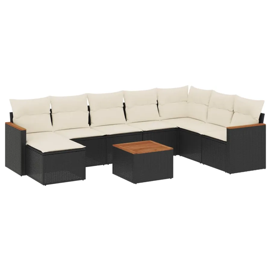Salon de jardin 9 pcs avec coussins noir résine tressée - 2