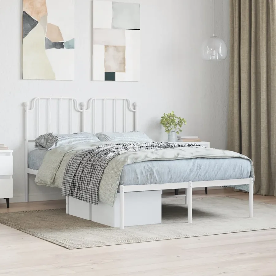Cadre de lit métal sans matelas et tête de lit blanc 120x190 cm