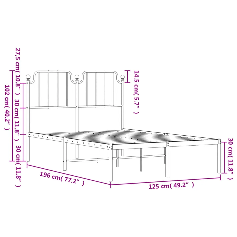 Cadre de lit métal sans matelas et tête de lit blanc 120x190 cm - 9