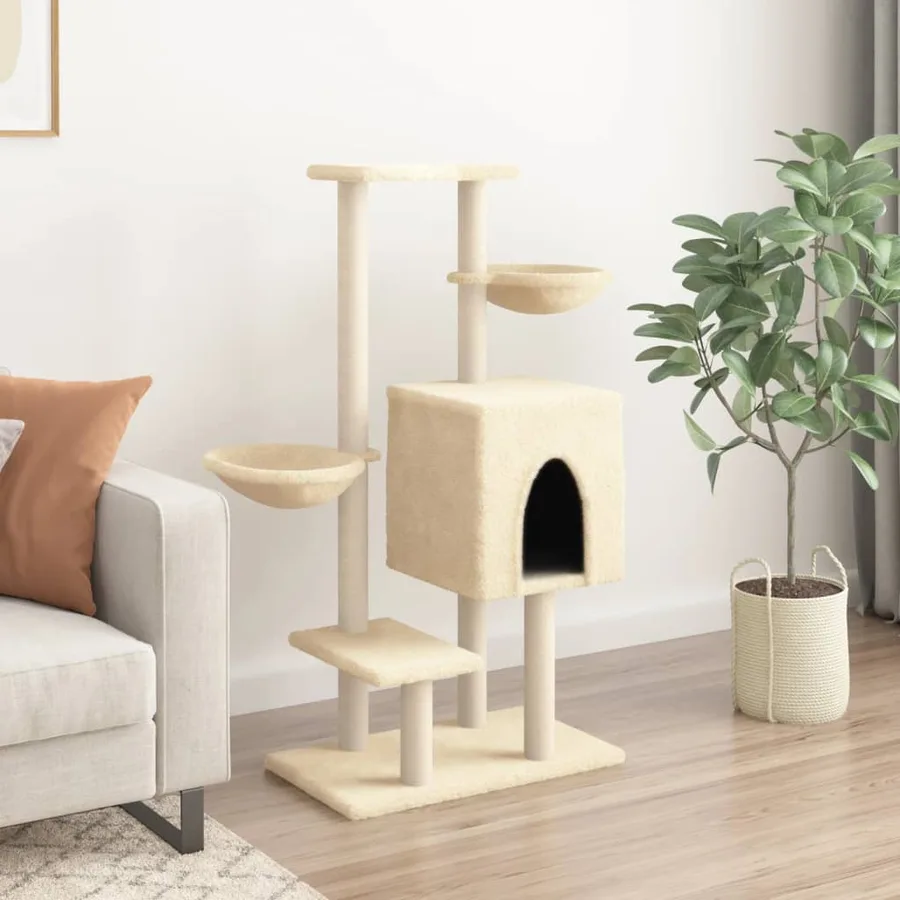 Arbre à chat avec griffoirs en sisal crème 117 cm - 3