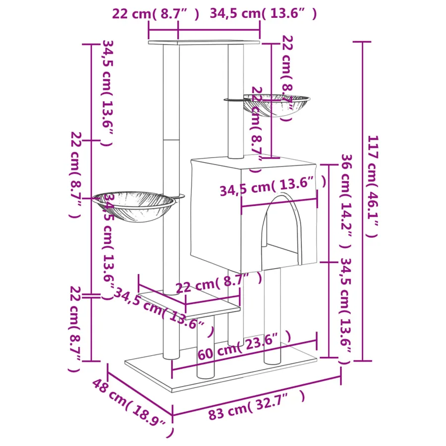 Arbre à chat avec griffoirs en sisal crème 117 cm - 9