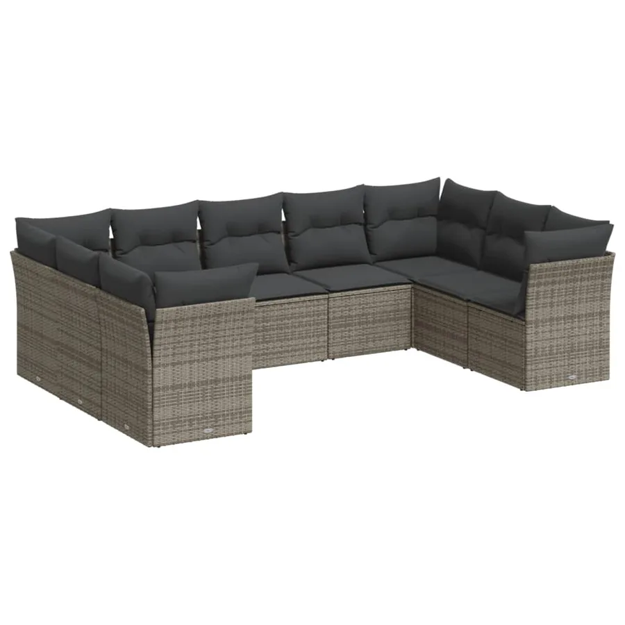Salon de jardin 9 pcs avec coussins gris résine tressée - 2