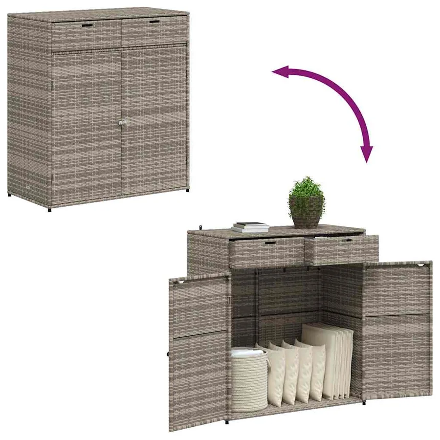 Armoire de rangement de jardin gris 105x55x113cm résine tressée - 10