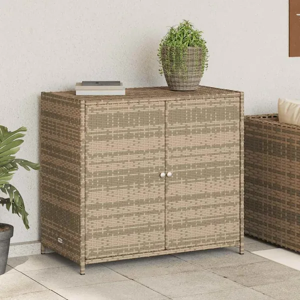 Armoire de rangement de jardin beige 83x45x76 cm résine tressée