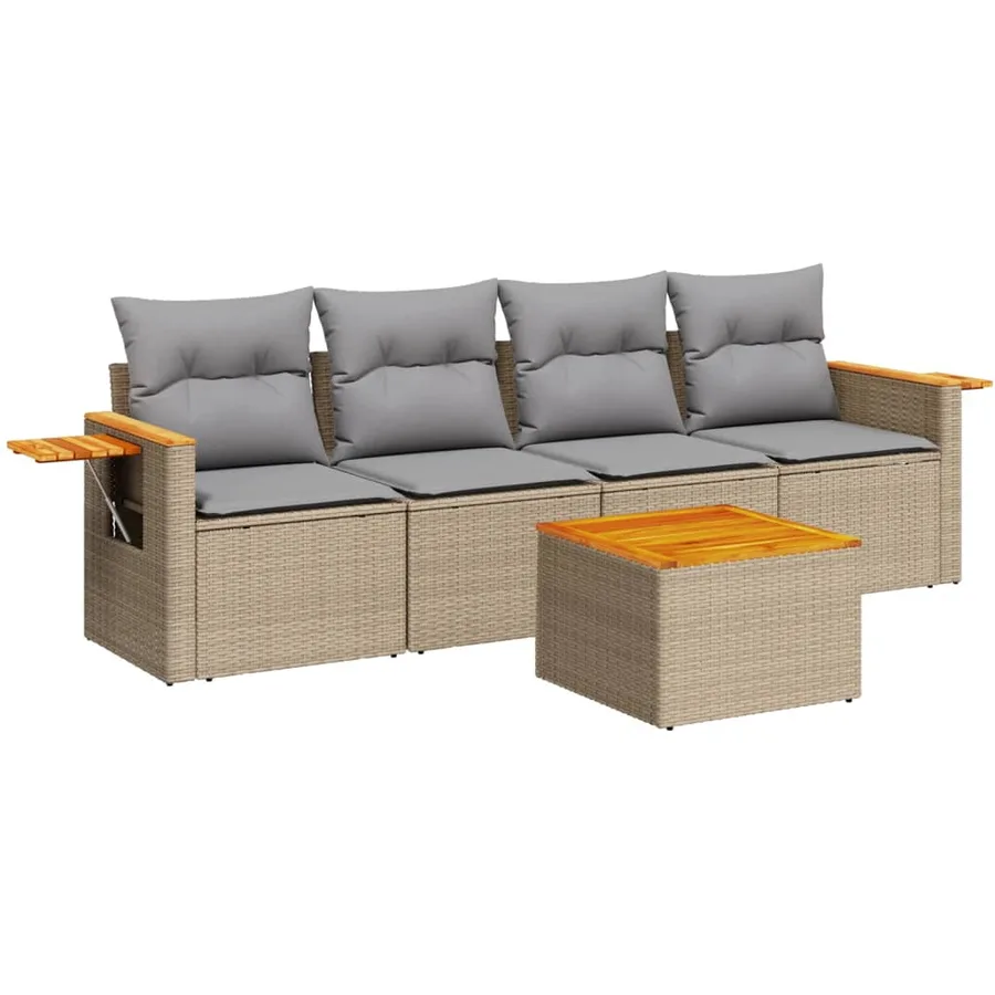 Salon de jardin avec coussins 5 pcs beige résine tressée - 2