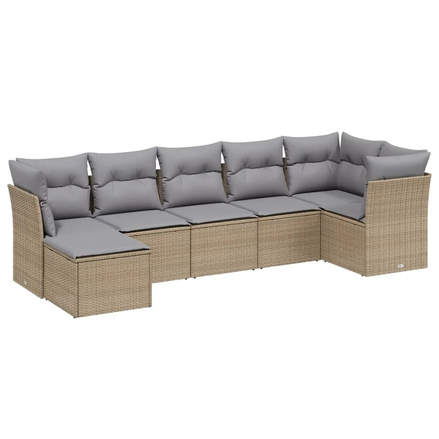 Salon de jardin avec coussins 7pcs mélange beige résine tressée - 2