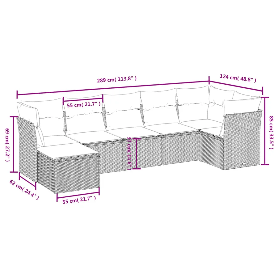 Salon de jardin avec coussins 7pcs mélange beige résine tressée - 4
