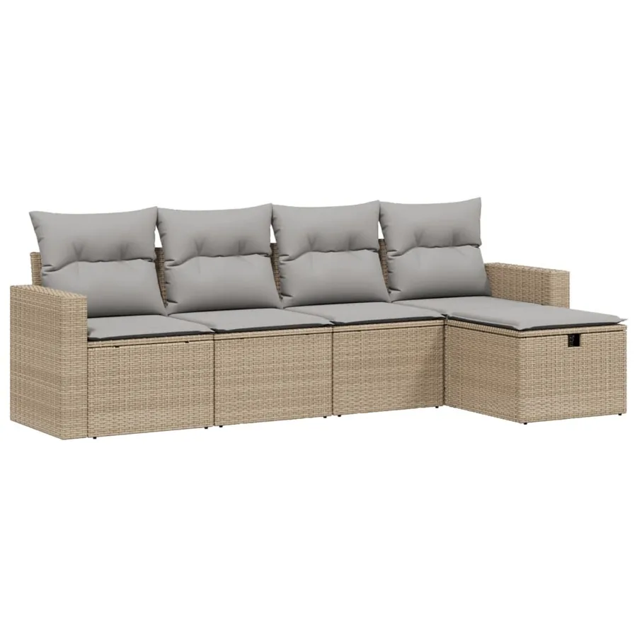 Salon de jardin avec coussins 5pcs mélange beige résine tressée - 2