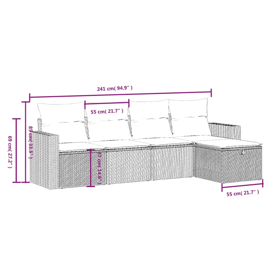 Salon de jardin avec coussins 5pcs mélange beige résine tressée - 4
