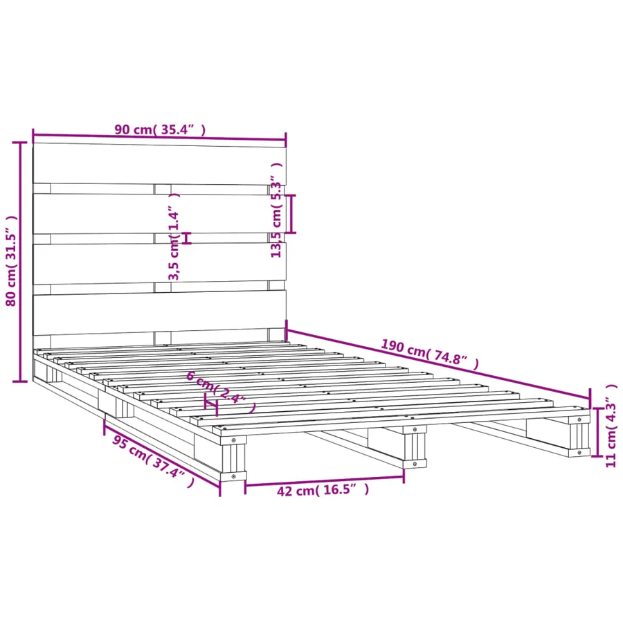 Cadre de lit Blanc 90x190 cm Bois de pin massif Simple - 12
