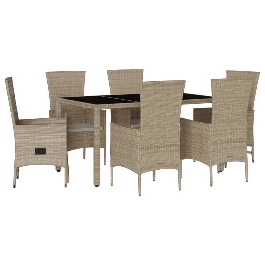 Ensemble à manger de jardin et coussins 7 pcs beige poly rotin - 2