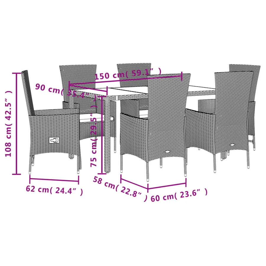 Ensemble à manger de jardin et coussins 7 pcs beige poly rotin - 5