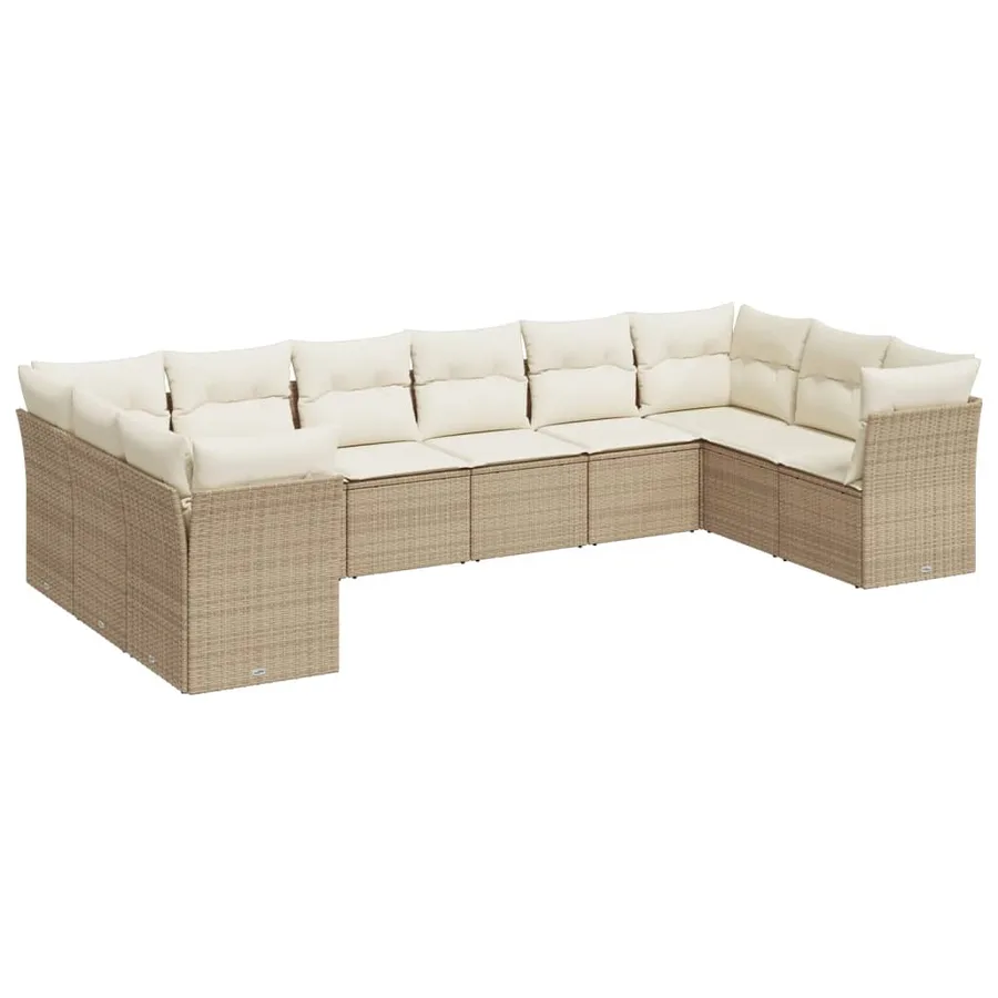 Salon de jardin avec coussins 10 pcs beige résine tressée - 2