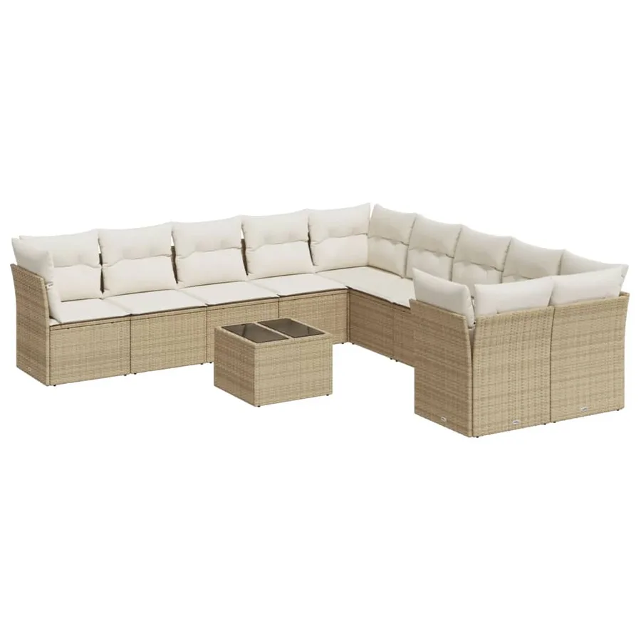 Salon de jardin 11 pcs avec coussins beige résine tressée - 2