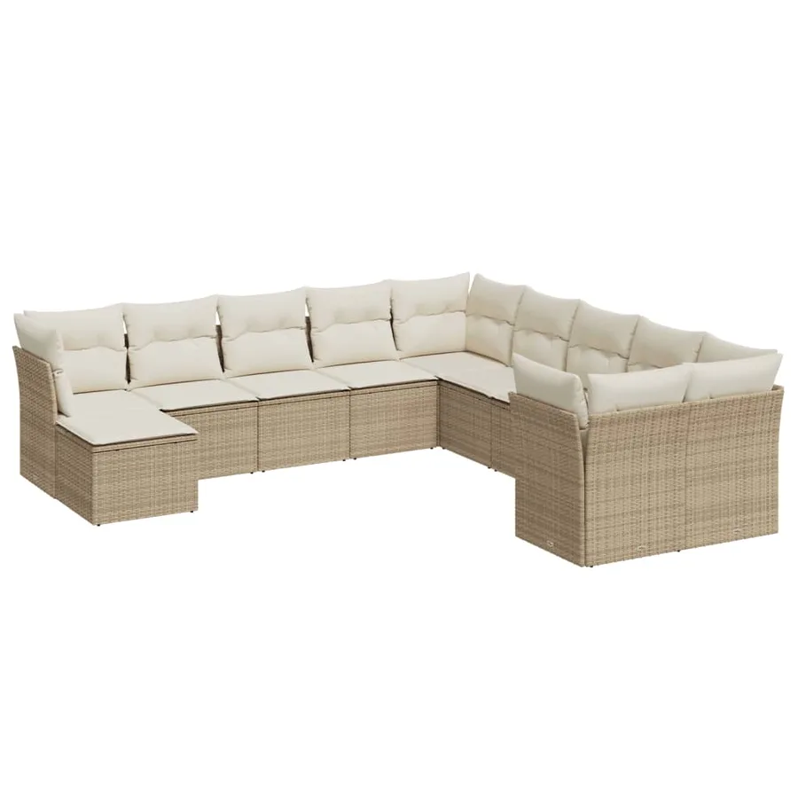 Salon de jardin 11 pcs avec coussins beige résine tressée - 2